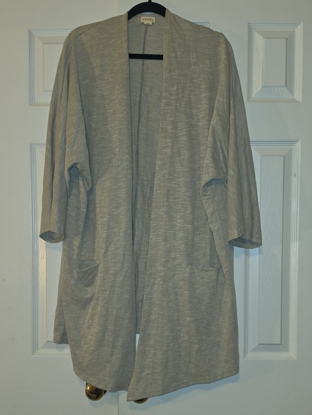 DONNI. Light Gray Open Front Long Cardigan